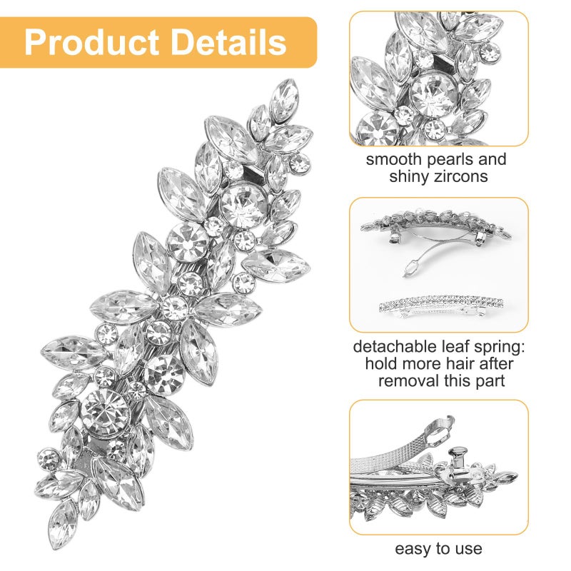 Matwsec 6 Pcs Silver Rhinestone Hair Clips, Sparkly Fancy Hair Clips for Women, Crystal Wedding Hair Accessories Metal Flower Hair Barrettes for Wedding, Bride, Long Hair - Image 3